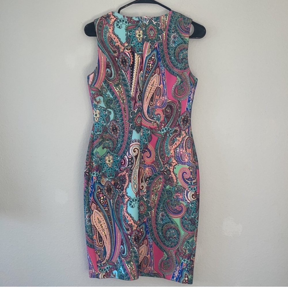 Tommy Hilfiger Blue Pink Paisley Print Scuba Lined Sheath Dress - Picture 4 of 11